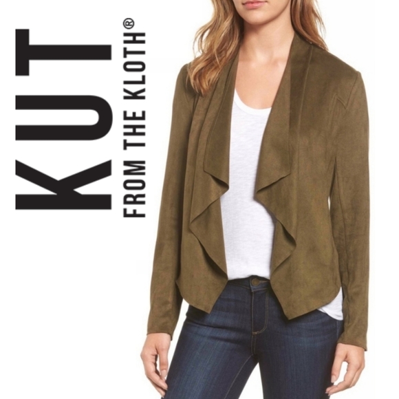 Kut from the Kloth Jackets & Blazers - Kut From the Kloth Tayanita Drape Front Vegan Suede Blazer Medium Olive Green